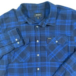 Brixton Shirt Men's XL Blue Plaid Button Up‎ Flannel Heavyweight Casual